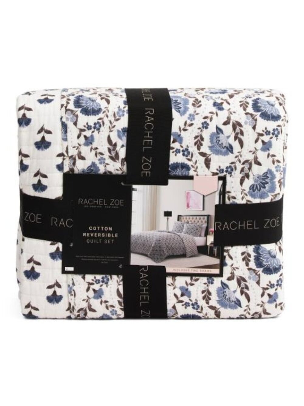 RACHEL ZOE Blue Floral Cotton Reversible Quilt Set